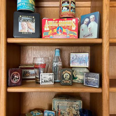 Antique Style Victorian & Circus Tin Collection Including Roy Rogers Lunchbox. 