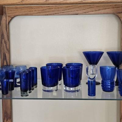 Cobalt Blue Vintage Glass Barware & Shot Glass Lot