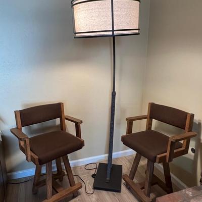 Vintage Mid-Century Swivel Bar Stools and Tall Floor Lamp