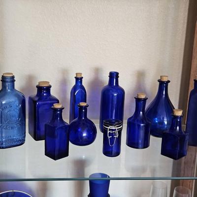 Antique Cobalt Blue Apothecary Bottles with Corks – 10 Piece Lot
