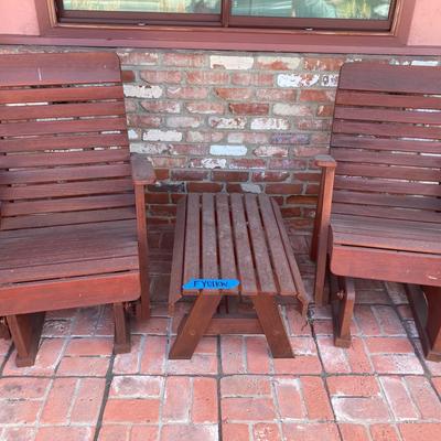 Rustic Outdoor Wooden Patio Chairs and Matching Side Table