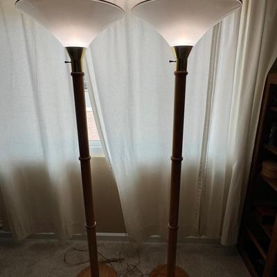Pair of Modern Torchiere Floor Lamps with Frosted Glass Shades