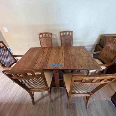 Mid-Century Modern Dining Table and 6 Cane Back Chairs