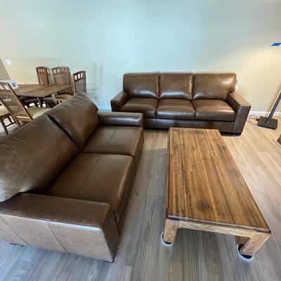 Leather Sofa and Loveseat Living Room Set with Coffee Table