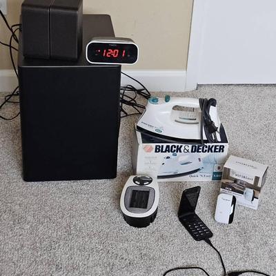 Electronics & Small Appliance Lot – Speakers, Clock, Iron & More