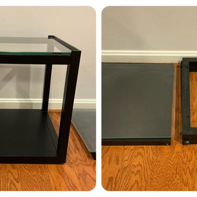 Crate & Barrell Glass Top Black Mimic Cube Tables Set of 2