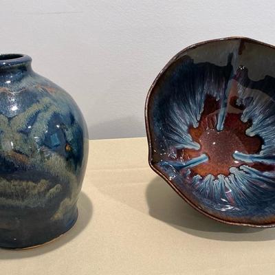 Drip Glaze Pottery Bowl And Vase 