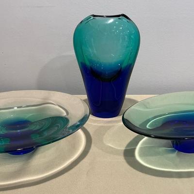 Blown Glass Blue/Green Accent Set Of Three 
