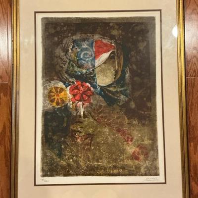 Sunol Alvar "Woman with Flowers" Signed Lithograph 178/260 22.75" x 28.5"