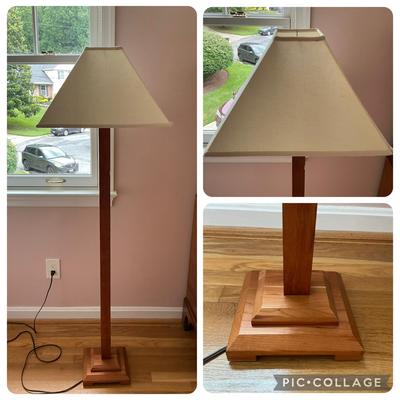 Mid-Century Modern Wood Floor Lamp Slate Inlay