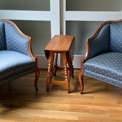 Blue Upholstered Chairs & Gate Leg Side Table