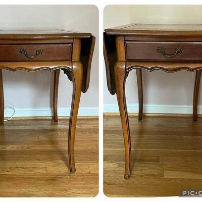 Vintage Leather Top Drop Leaf Nightstands or End Tables Set of 2