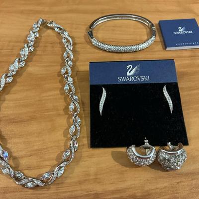 Swarovski Crystals Necklace, Earrings And Bangle Bracelet 