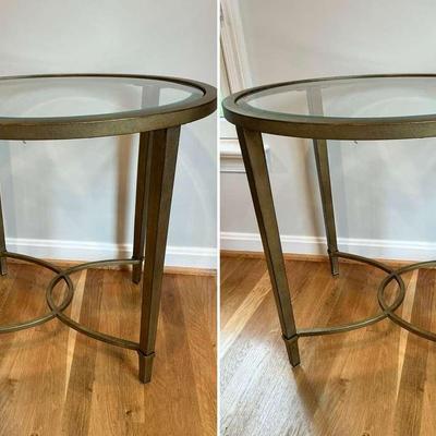 Set Of Two Modern Oval Brass Tone Side Tables 