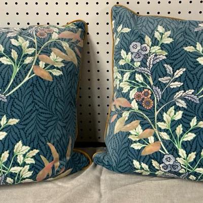 Yves Delorme Blue Floral Velvet 18"x18" Throw Pillows w/ Duck Feather Inserts