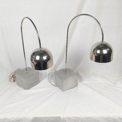 Heavy Cement Based Silver Toned  Reading Lamps Pair 22" Tall 5"×5"×5" 6"bell