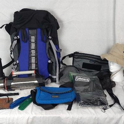 Camping Gear. Hiking Pack, Back Seat Caddy, Fanny Pack. Stanley Thermos, Coleman Stove Bag & More
