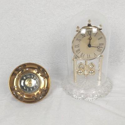 Vintage Jeweled Sentinel Radium Alarm Clock & German LINDEN Anniversary Mantle Clock Glass Globe