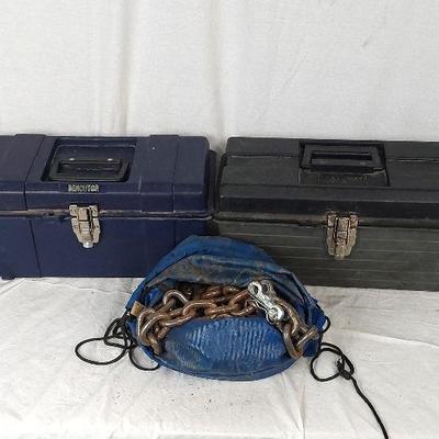 Two Toolboxes Full of Tools & Stuff Plus Heavy Short Tow Chains