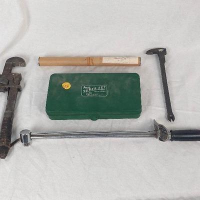 ACE SUPER TAP & DIE #614, Vintage Monkey Wrench marked W.B., Crowbar & Copper Sheeting