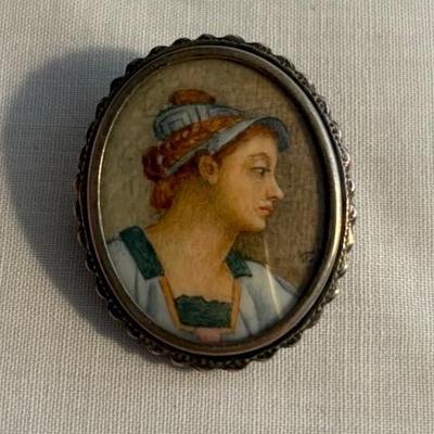 Silver Painted Figure Brooch