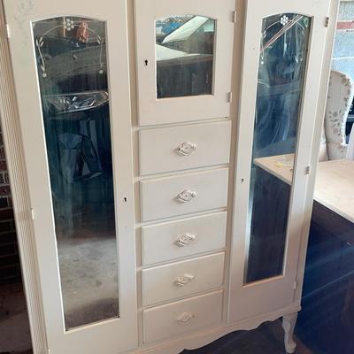 White Painted Wooden Wardrobe & Nightstand
