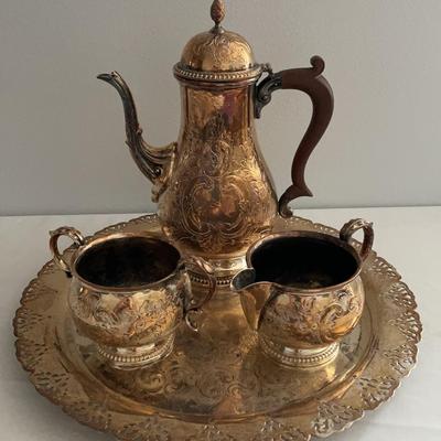 Tea Set 4 Piece Silver Plate Reproduction of "Old Sheffield"