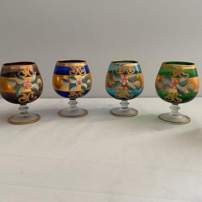 Vintage Bohemia Style Gilted Hand Painted Stemware Glasses (6)