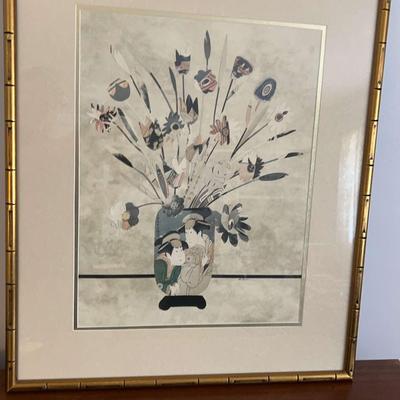 “Geisha With Flowers“ Collage Framed Art