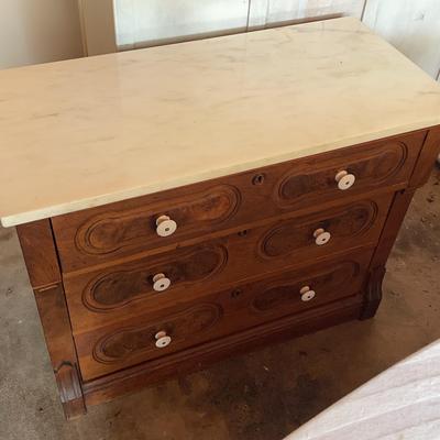 Marble-Topped Dresser with Ceramic Knobs
