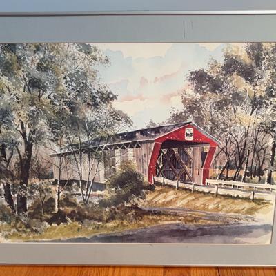 Dick Weiser Silver-Framed Signed & Numbered Covered Bridge Watercolor Print