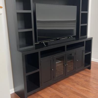 Two Piece Black Wood Entertainment Center 