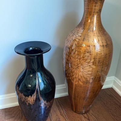Pair of Large Glass & Lacquered Papier Mache Vases