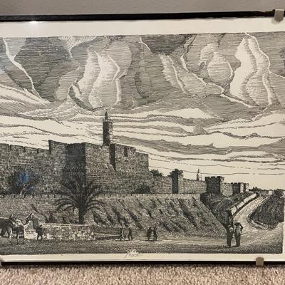 Framed & Signed Print of Middle Eastern Fortress