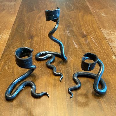 Trio of Wrought Iron Art Candle Holders