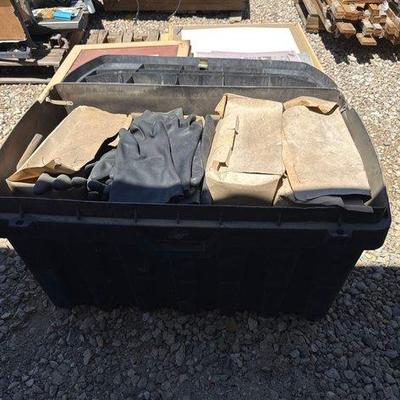 Sale Photo Thumbnail #72: #1056 • Plastic Storage Tote with Rubber Gloves
