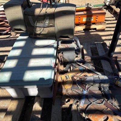 Sale Photo Thumbnail #360: #2486 • Sony Radio, Hand Saws, Dewalt Drill, Chainsaw

