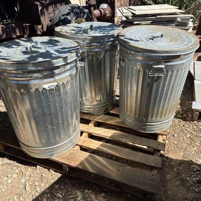 Sale Photo Thumbnail #45: #1002 • 3 Behrens Metal Trash Cans with Lids

