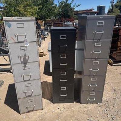 Sale Photo Thumbnail #418: #3064 • (3) Metal Filing Cabinet's
