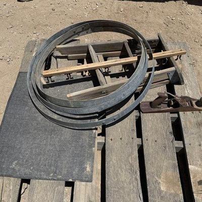 Sale Photo Thumbnail #285: #2272 • Wood Plane, Step Stool, Rack and Metal Barrel Hoops
