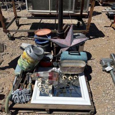 Sale Photo Thumbnail #92: #1094 • Mirror, Decanter, Steam Mop, Tackle Box, Milk Jug
