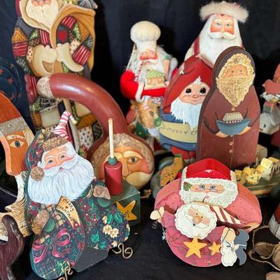 Lot 152:  Tote Full Of Vintage Wooden Holiday Decor 