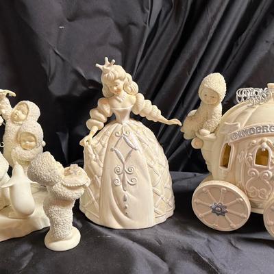 Lot 407: Department 56 Snowbabies Figurine Lot – Cinderella Carriage, Princess, Polar Bear Tree Scen