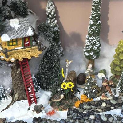 Lot 108:  Department 56 Treehouse,Trees, Stone Wall And Other Accessories