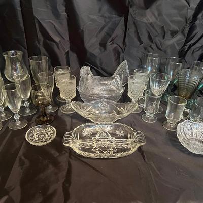 Lot 356: Vintage Mixed Glassware Lot – Goblets, Pressed Glass, and Decorative Pieces – 30+ Items    