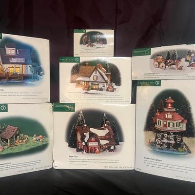 Lot 334: Department 56 New England Village Lot – Farm, Lighthouse, Lobster Co., Accessories      