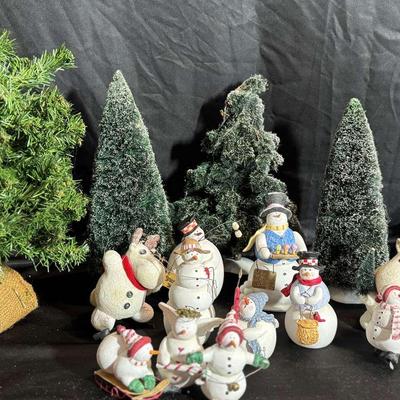 Lot 135:  Collection Of Wooden Snowmen And Trees
