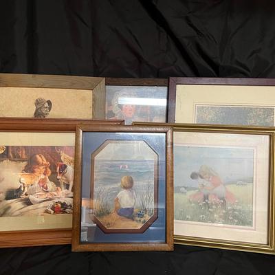 Lot 305: Lot of Framed Vintage & Sentimental Wall Art – Children, Animals & Americana Themes