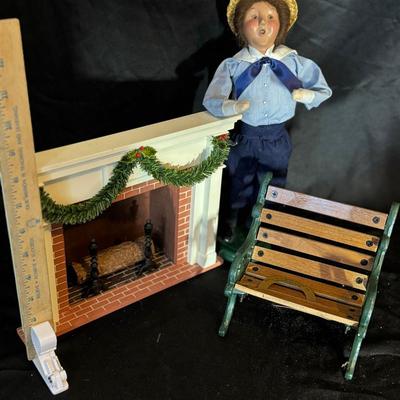 Lot 163:  Byers Choice Fireplace, Park Bench, Carole’s
