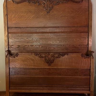 Lot 300: Antique Carved Oak Twin Bed Frame – Early 1900s – 57” H x 57” W x 78” L